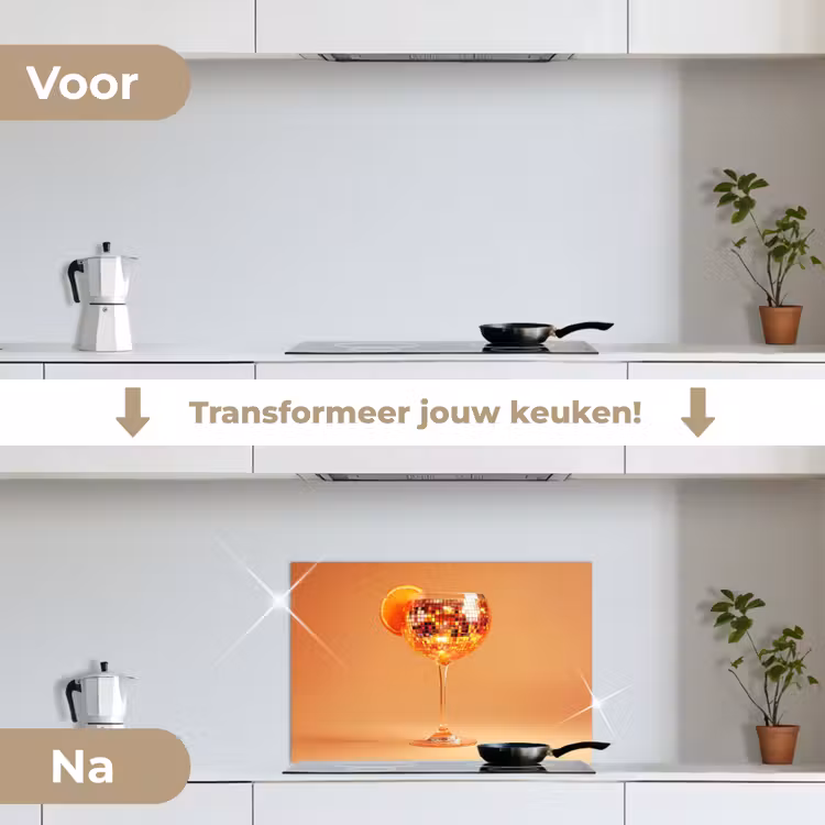 Drank - Oranje - Glitter - Disco keuken achterwand spatscherm klein -voor_na_NL