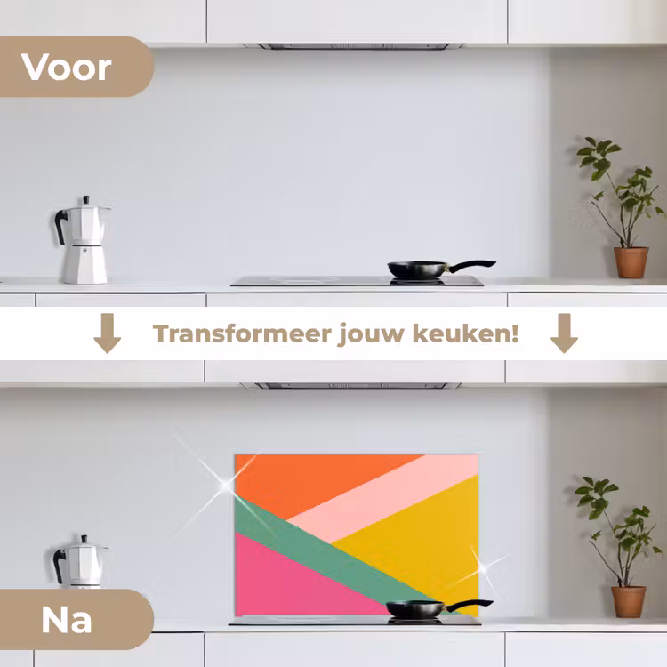 Driehoeken - Kleurrijk - Abstract keuken achterwand spatscherm klein -voor_na_NL