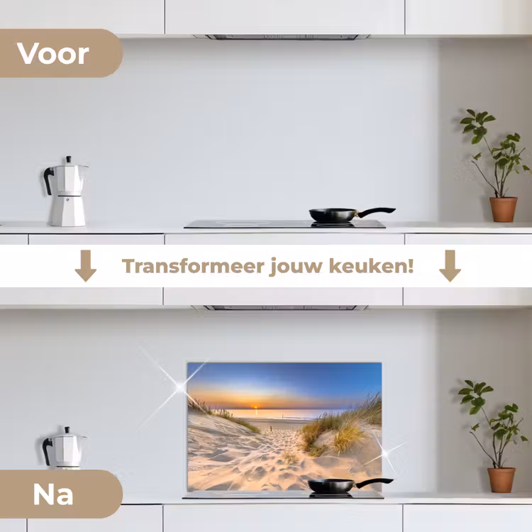 Duin - Zonsondergang - Horizon - Strand - Gras keuken achterwand spatscherm klein -voor_na_NL