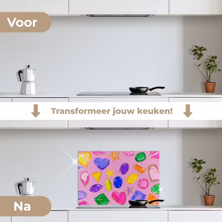 Edelstenen - Vormen - Hartje - Kleurrijk keuken achterwand spatscherm klein -voor_na_NL