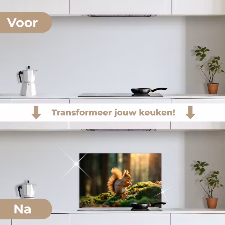 Eekhoorn - Nootje - Gras keuken achterwand spatscherm klein -voor_na_NL