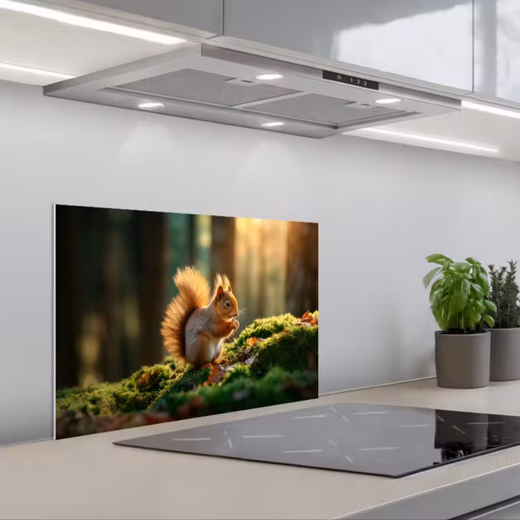 Eekhoorn - Nootje - Gras keuken achterwand spatscherm klein -3d_schuin