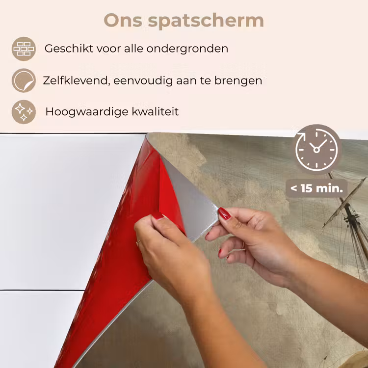 Een schip in volle zee bij vliegende storm - Schilderij van Willem van de Velde keuken achterwand spatscherm klein -spatscherm_NL