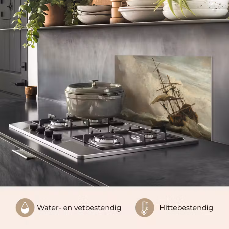 Een schip in volle zee bij vliegende storm - Schilderij van Willem van de Velde keuken achterwand spatscherm klein -usp_NL