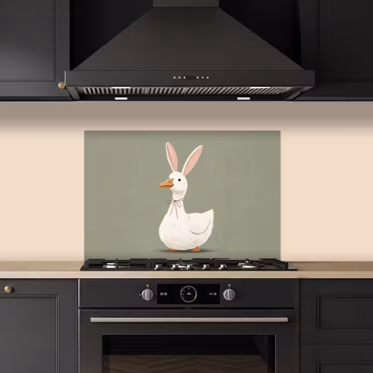 Eend - Konijnoren - Grijs keuken achterwand spatscherm klein -sfeer1