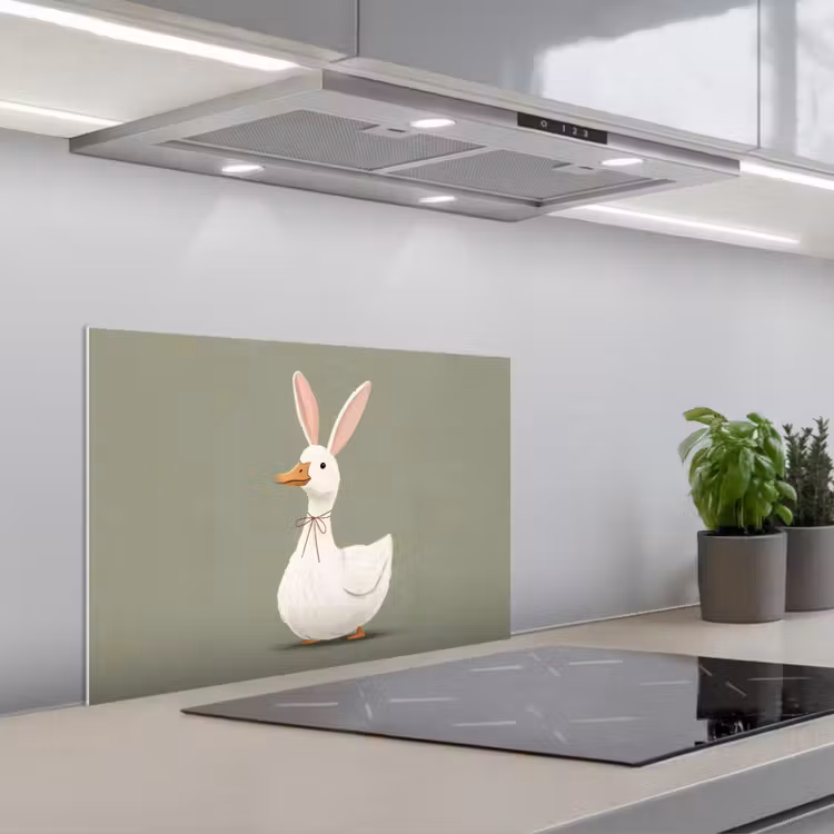 Eend - Konijnoren - Grijs keuken achterwand spatscherm klein -3d_schuin
