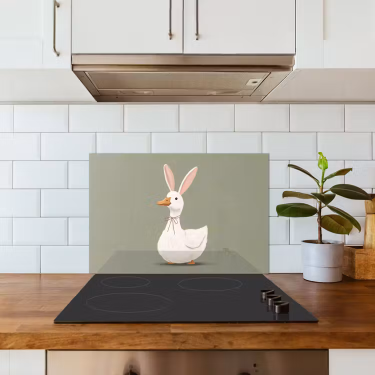 Eend - Konijnoren - Grijs keuken achterwand spatscherm klein -sfeer2