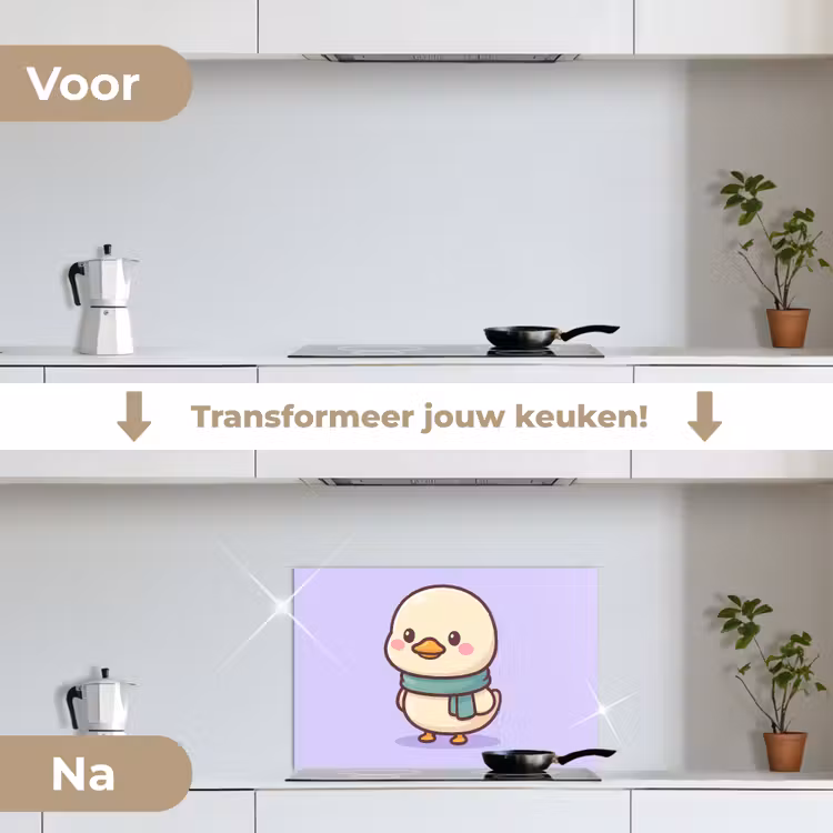 Eend - Sjaal - Paars keuken achterwand spatscherm klein -voor_na_NL