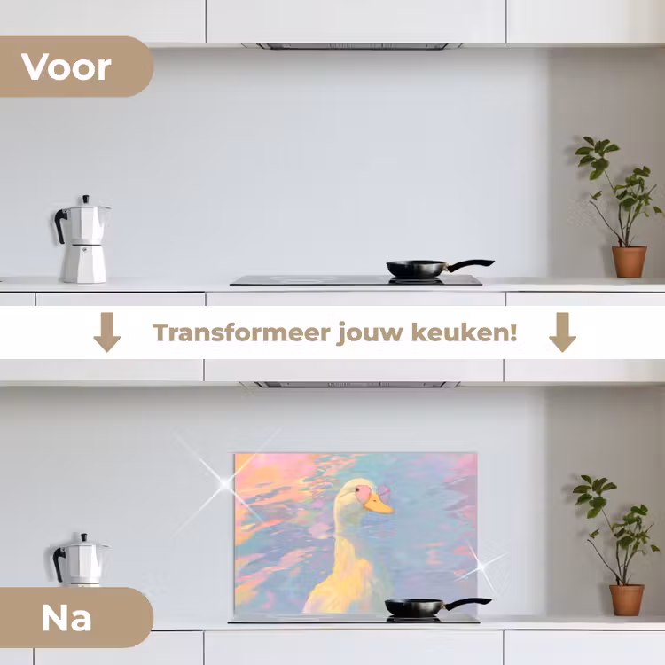 Eend - Zonnebril - Water keuken achterwand spatscherm klein -voor_na_NL