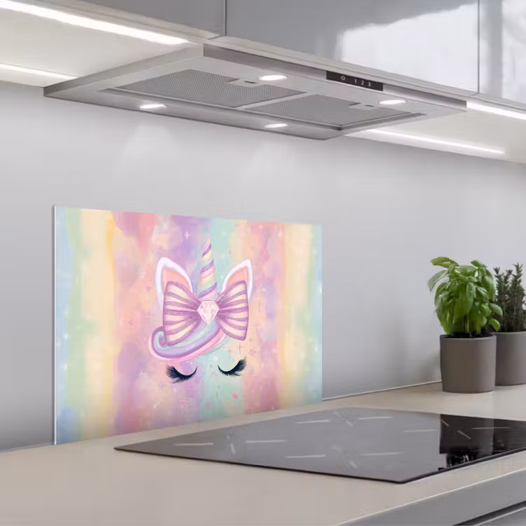 Eenhoorn - Glitters - Regenboog - Pastel keuken achterwand spatscherm klein -3d_schuin