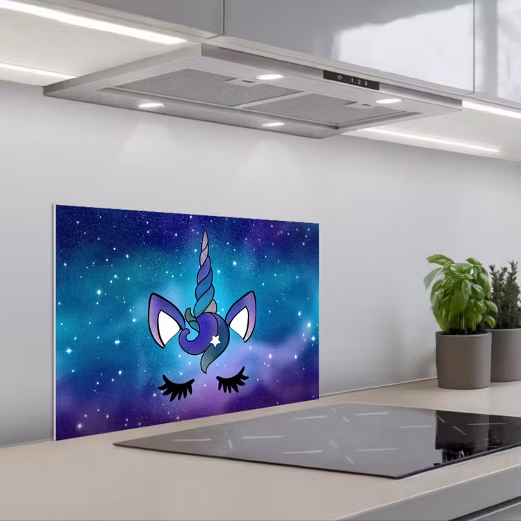 Eenhoorn - Sterrenhemel - Ster - Blauw keuken achterwand spatscherm klein -3d_schuin