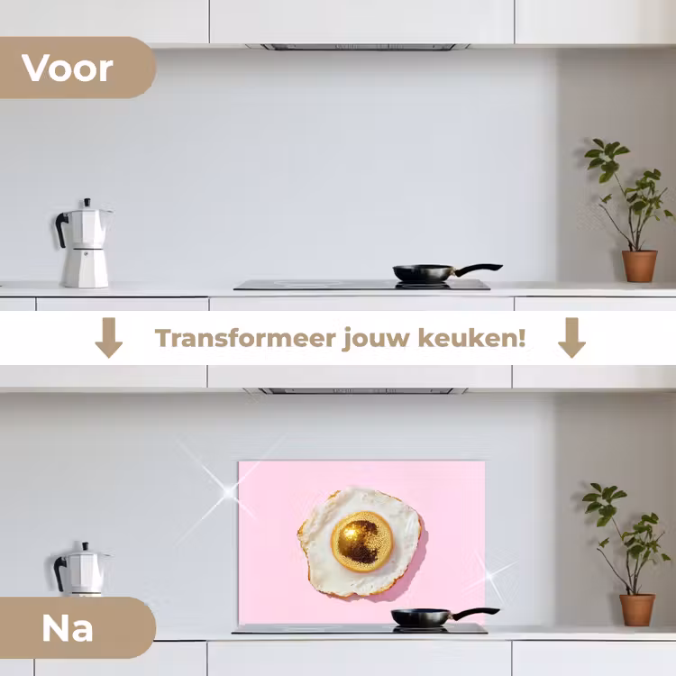 Ei - Disco - Ontbijt - Glitter keuken achterwand spatscherm klein -voor_na_NL