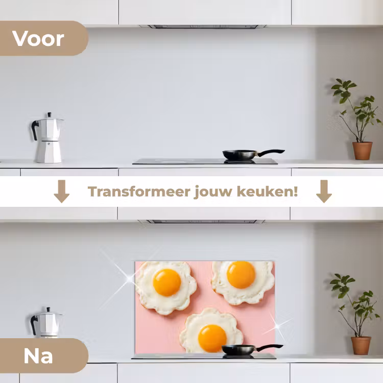 Eieren - Bloem - Roze keuken achterwand spatscherm klein -voor_na_NL