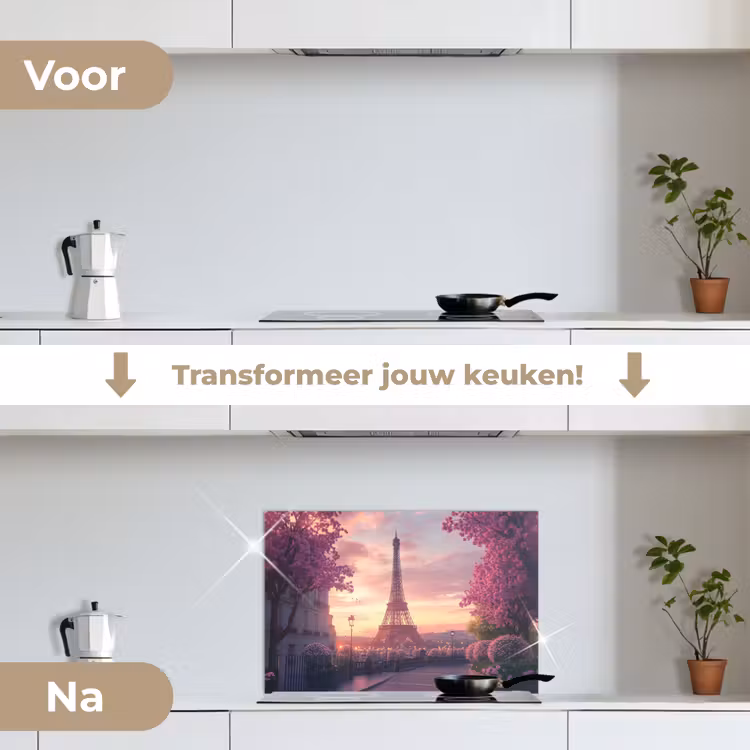 Eiffeltoren - Parijs - Roze keuken achterwand spatscherm klein -voor_na_NL