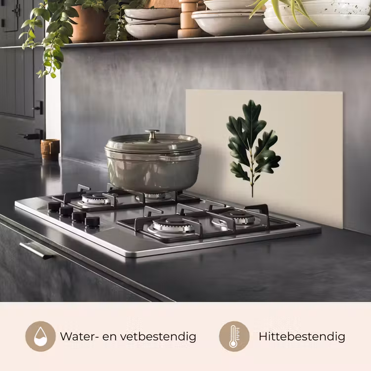 Eikenbladeren - Beige - Groen - Golvende randen keuken achterwand spatscherm klein -usp_NL