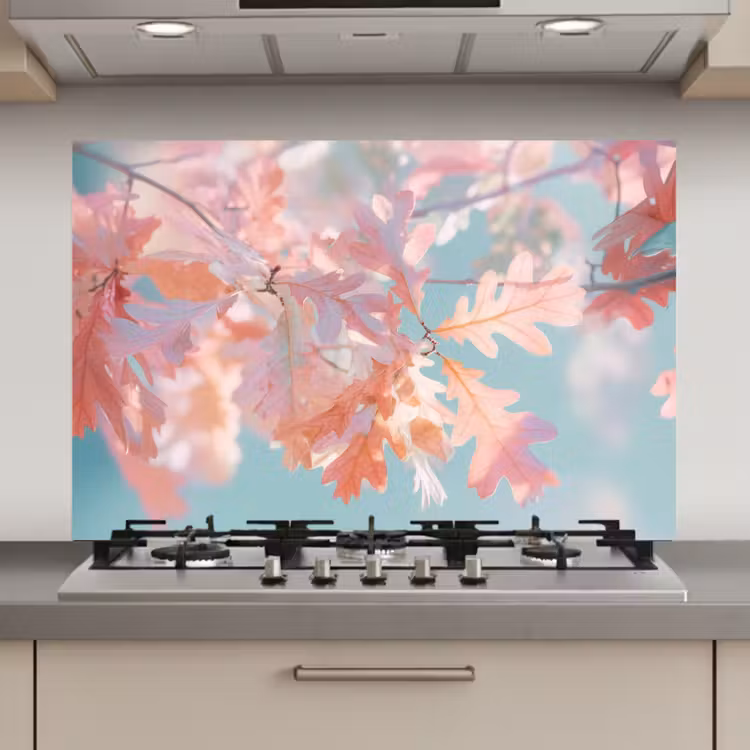 Eikenbladeren - Takken - Roze keuken achterwand spatscherm klein -3d_website