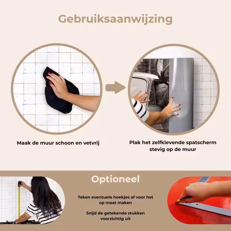 Eland - Auto - Gewei - Zwart - Wit keuken achterwand spatscherm klein -gebruiksaanwijzing_NL