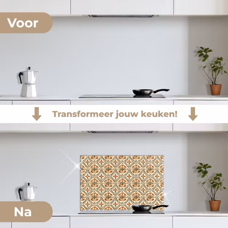 Elegant - Antiek - Kleurrijk keuken achterwand spatscherm klein 900 -voor_na_NL