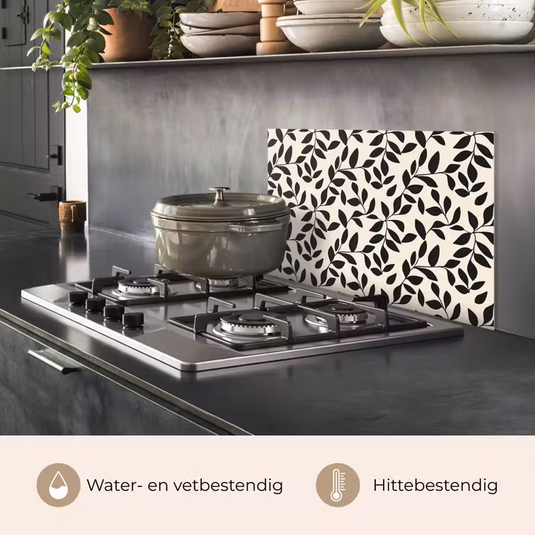 Elegant - Patroon - Zwart - Beige keuken achterwand spatscherm klein 900 -usp_NL