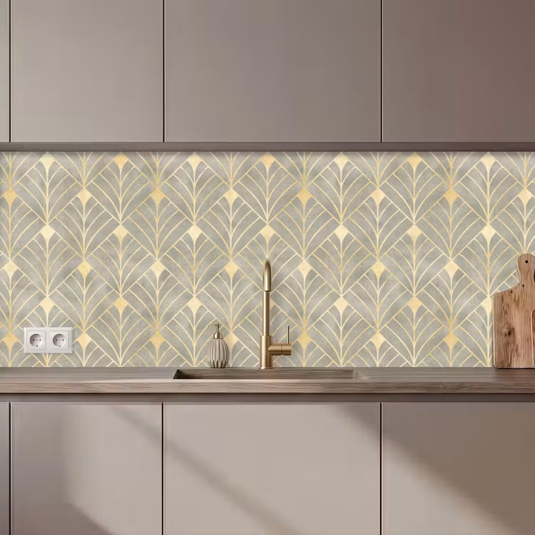 Keuken achterwand - Elegant - Symbool - Goud - Grijsgroen