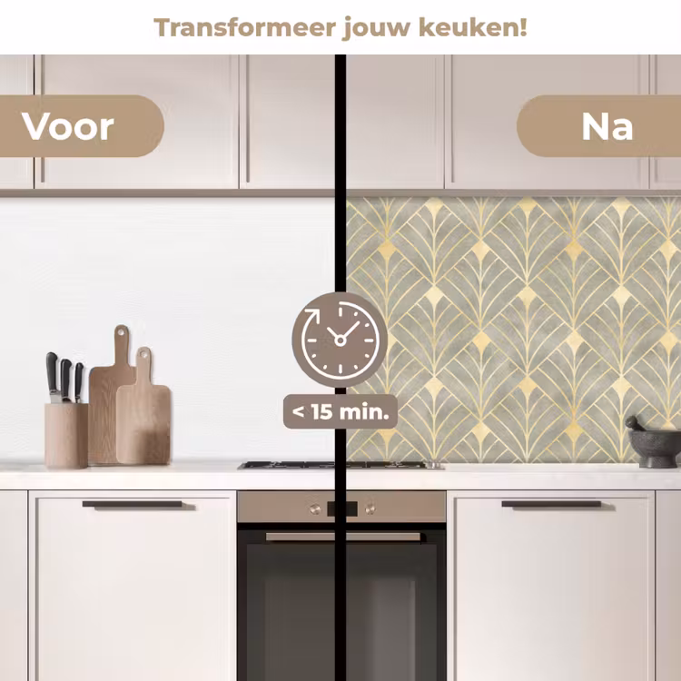 Elegant - Symbool - Goud - Grijsgroen keuken achterwand 2 middel 871 -voor-na2_NL