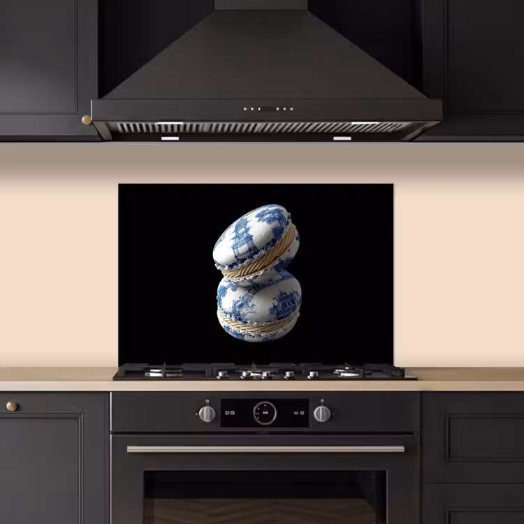 Eten - Macarons - Delfts blauw - Koekjes keuken achterwand spatscherm klein -sfeer1