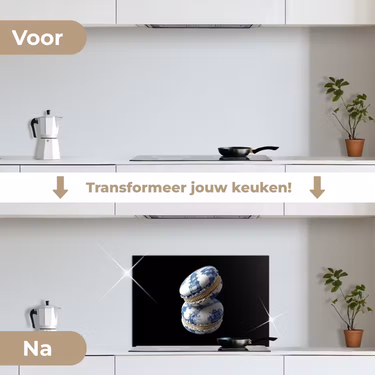 Eten - Macarons - Delfts blauw - Koekjes keuken achterwand spatscherm klein -voor_na_NL