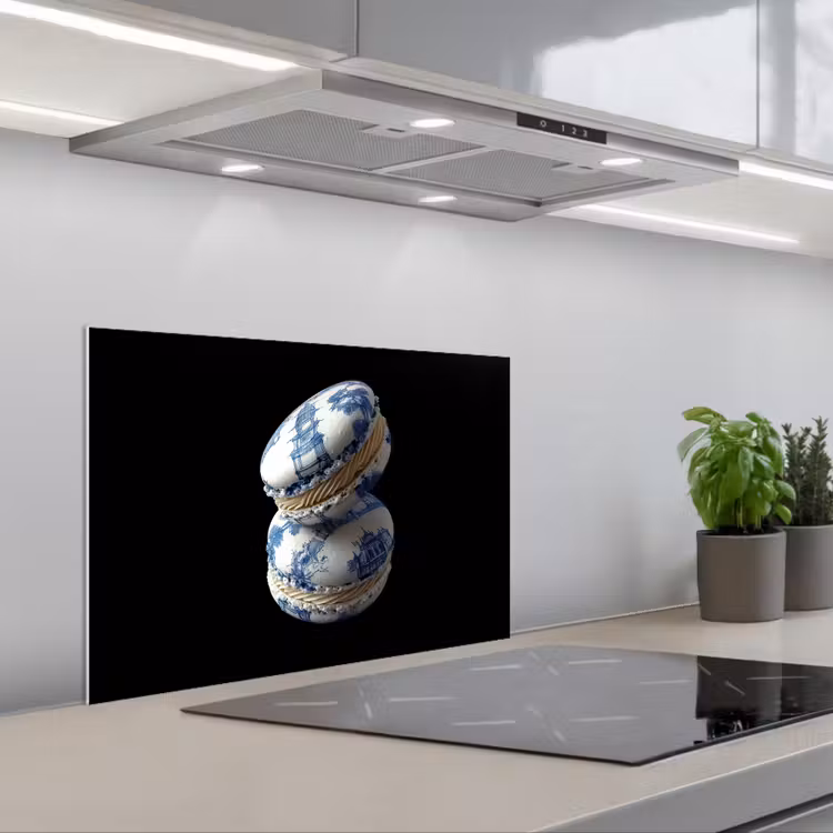 Eten - Macarons - Delfts blauw - Koekjes keuken achterwand spatscherm klein -3d_schuin