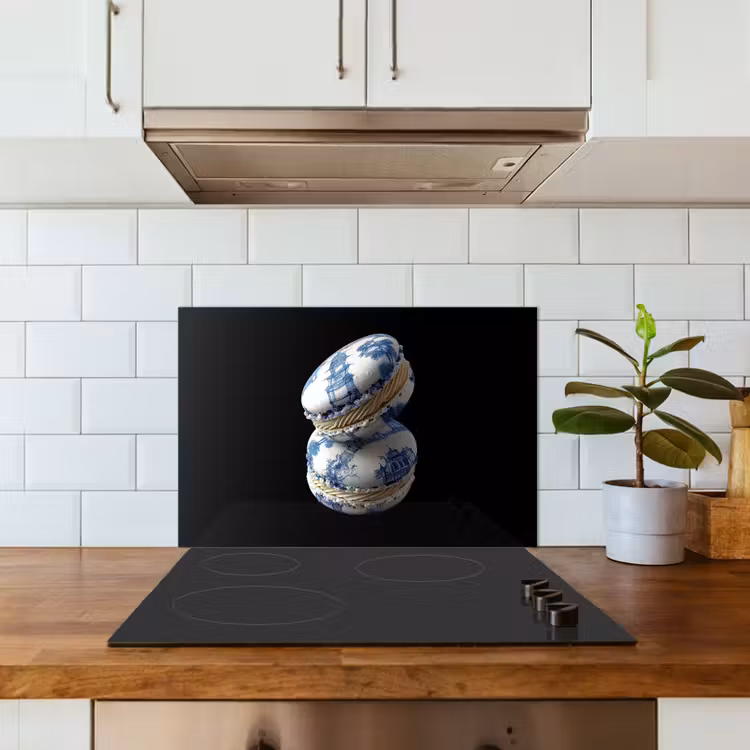 Eten - Macarons - Delfts blauw - Koekjes keuken achterwand spatscherm klein -sfeer2