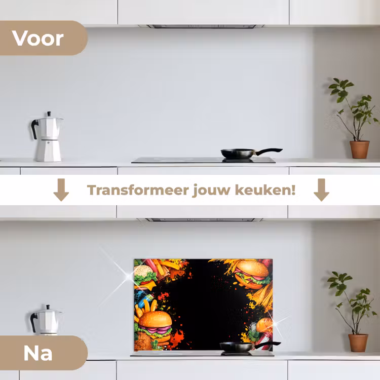 Fastfood - Graffiti - Hamburger - Eten - Modern keuken achterwand spatscherm klein -voor_na_NL