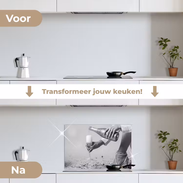 Feestelijk - Champagne - Discobal keuken achterwand spatscherm klein -voor_na_NL