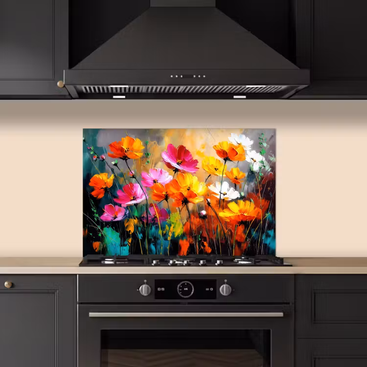 Felgekleurd - Bloemblaadjes - Abstract keuken achterwand spatscherm klein -sfeer1