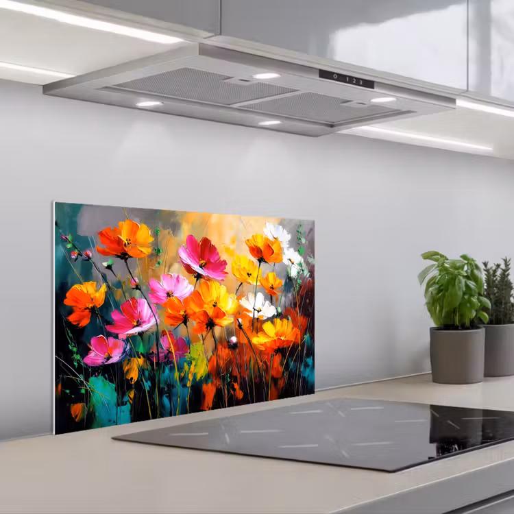 Felgekleurd - Bloemblaadjes - Abstract keuken achterwand spatscherm klein -3d_schuin