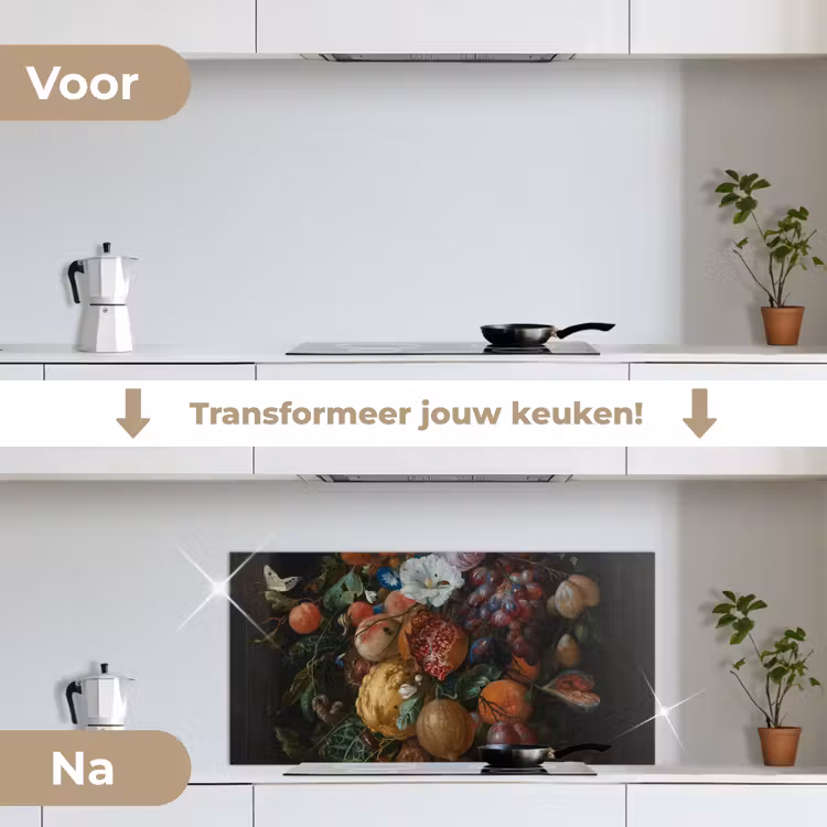 Festoen van vruchten en bloemen - Schilderij van Jan Davidsz. de Heem keuken achterwand spatscherm middel -voor_na_NL