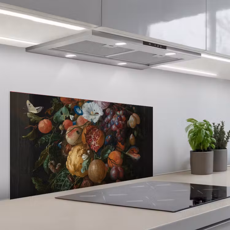Festoen van vruchten en bloemen - Schilderij van Jan Davidsz. de Heem keuken achterwand spatscherm middel -3d_schuin