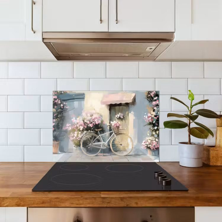 Fiets - Pastelkleuren - Bloemen keuken achterwand spatscherm klein -sfeer2