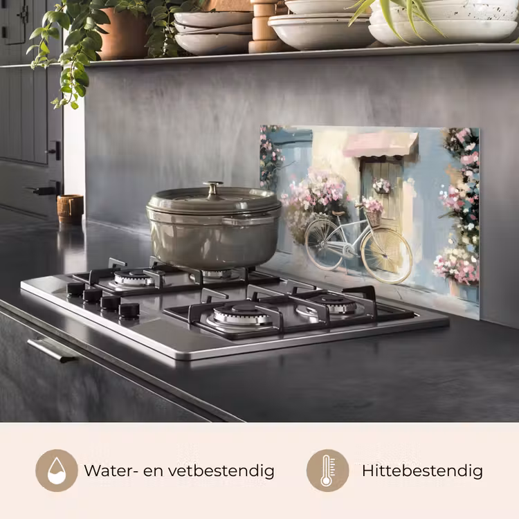 Fiets - Pastelkleuren - Bloemen keuken achterwand spatscherm klein -usp_NL