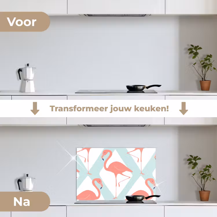 Flamingo - Mintgroen - Ruit keuken achterwand spatscherm klein 900 -voor_na_NL