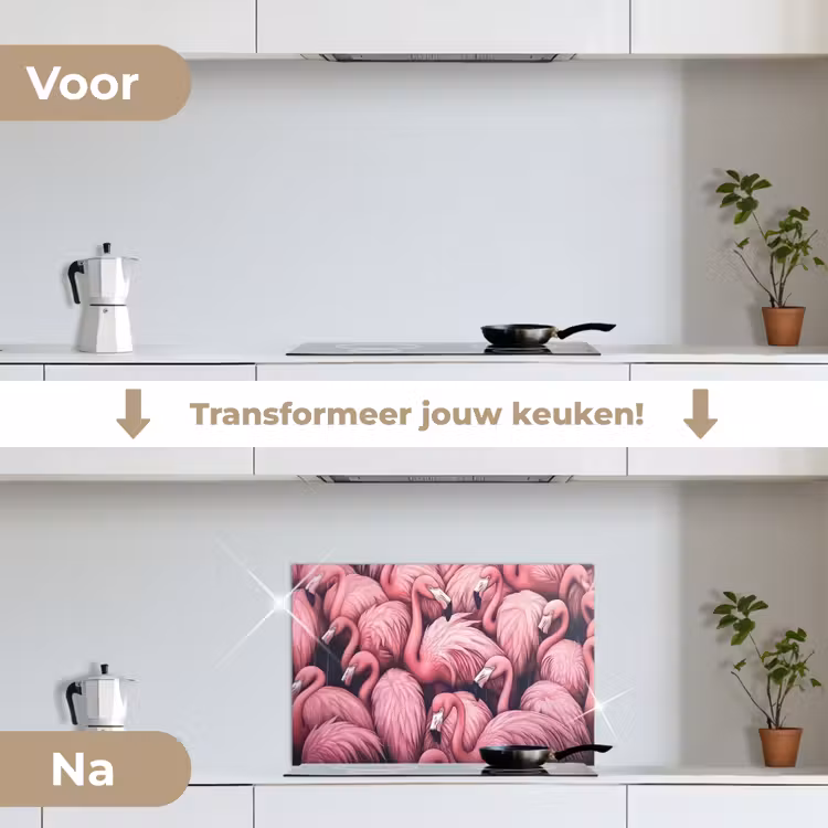 Flamingo - Roze - Dieren keuken achterwand spatscherm klein -voor_na_NL