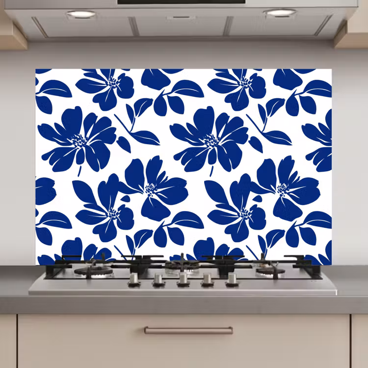 Floraal - Modern - Blauw keuken achterwand spatscherm klein 900 -3d_website