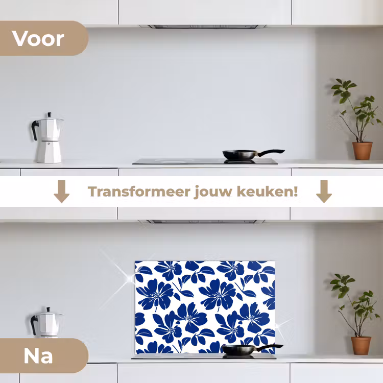 Floraal - Modern - Blauw keuken achterwand spatscherm klein 900 -voor_na_NL