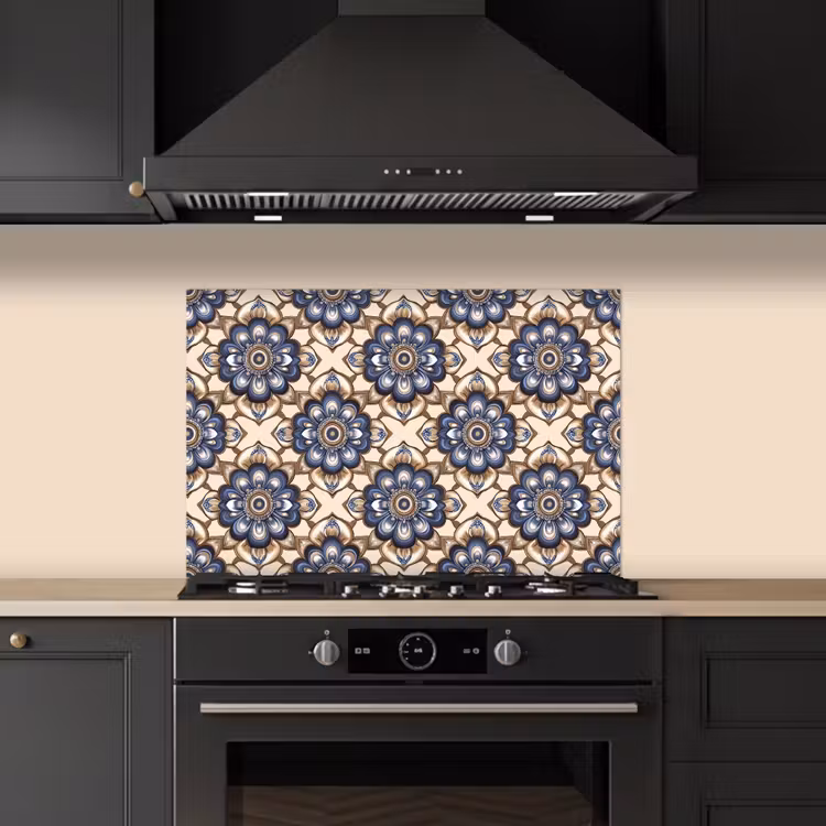 Floraal - Ornament - Blauw keuken achterwand spatscherm klein 900 -sfeer1