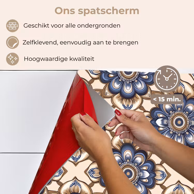 Floraal - Ornament - Blauw keuken achterwand spatscherm klein 900 -spatscherm_NL