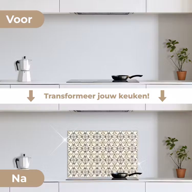 Floraal - Patroon - Kleurrijk keuken achterwand spatscherm klein 900 -voor_na_NL