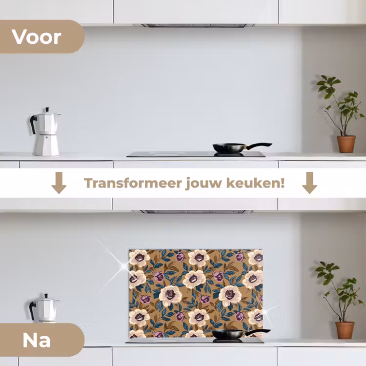 Floraal - Stilleven - Kleurrijk keuken achterwand spatscherm klein 900 -voor_na_NL