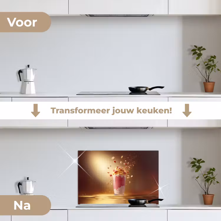 Framboos - Smoothie - Drinken - Roze keuken achterwand spatscherm klein -voor_na_NL