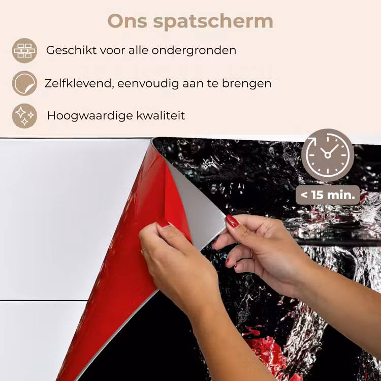 Frambozen - Fruit - Stilleven - Water - Zwart - Rood keuken achterwand spatscherm klein -spatscherm_NL