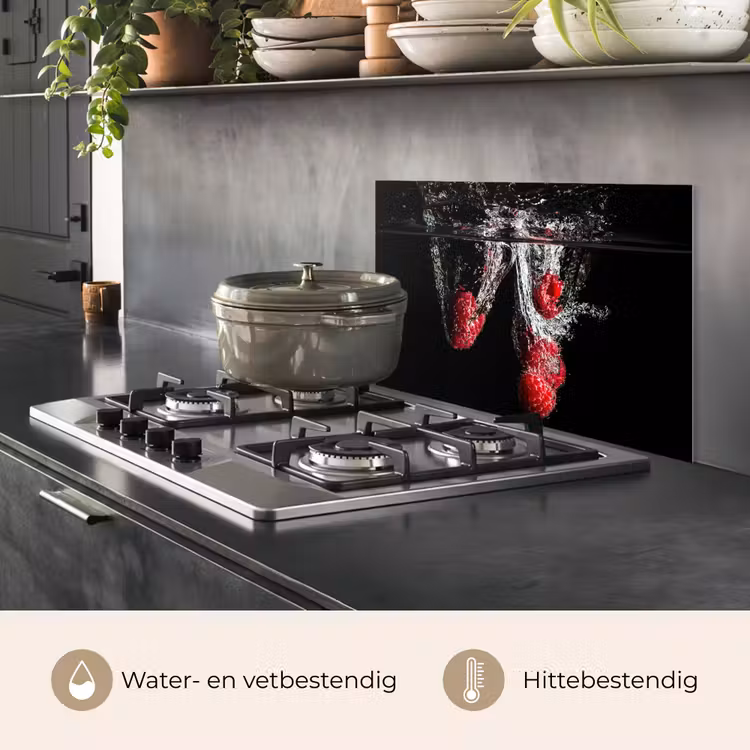 Frambozen - Fruit - Stilleven - Water - Zwart - Rood keuken achterwand spatscherm klein -usp_NL