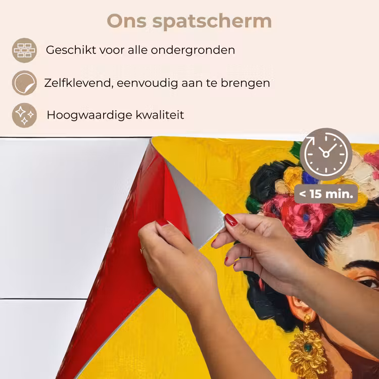 Frida Kahlo - Vrouw - Geel - Blauw - Bloemen keuken achterwand spatscherm klein -spatscherm_NL