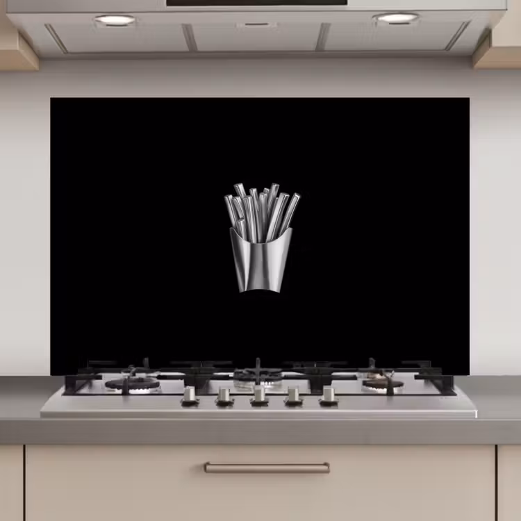Frietjes - Futuristisch - Zilver keuken achterwand spatscherm klein -3d_website